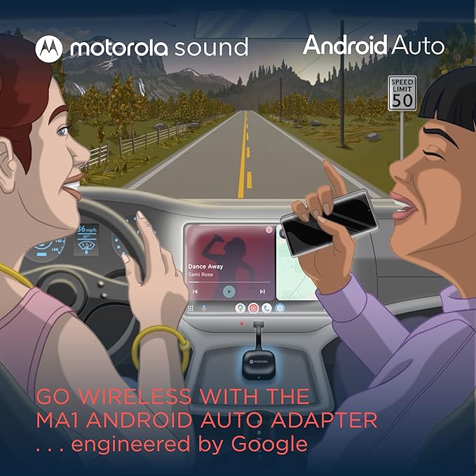 Motorola Sound MA1, the Only Google Authorized Wireless Android Auto Car Adapter, Smartphone to Screen Wireless Bridge Car Accessories, USB Type-A