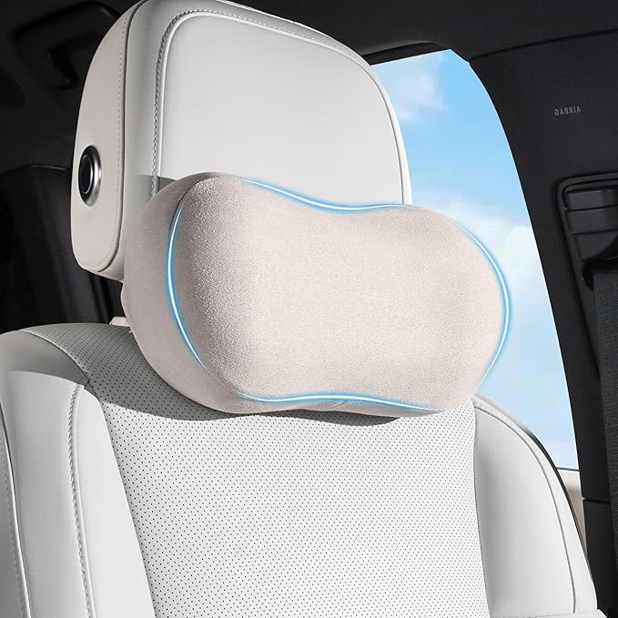 Car Neck Pillow Ergonomic Design Memory Foam Softness Car Headrest Pillow for Neck Support Cushion for Driving, Universal Fit Head Rest Travel Pillow, Fits All Vehicles, Gray, 1 Pack
