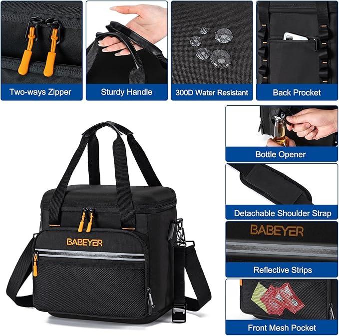 Soft Cooler Bag with Two Ice Packs,Collapsible Cooler for Travel with Adjustable Shoulder Strap,Large Capacity Leakproof Insulated Soft Sided Cooler Bag for Camping, Hiking, Picnic