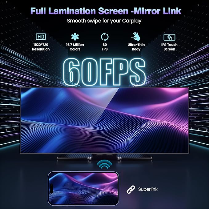 11.5" Portable Carplay Screen for Car,Wireless Car Play Screen with Carplay,Android Auto,OTA Updates,60FPS,4K Dash Cam + 1080P Backup Cam (with a Camera Bracket),Voice Control,GPS Navigation