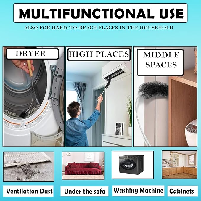 Dryer Vent Cleaner Kit (2-Pack): Flexible Extra Long Lint Brush & Refrigerator Coil Brush - Professional Dust & Pet Hair Remover for Appliance Cleaning