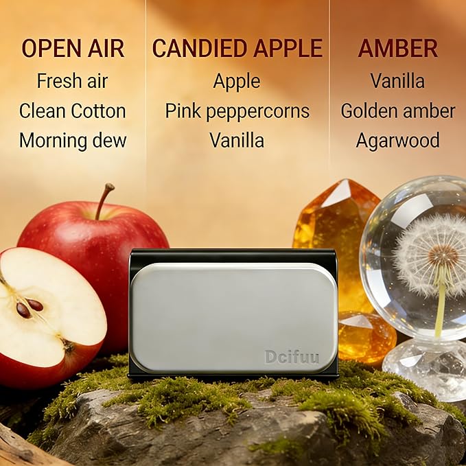 Car Air Freshener - Stone Air Freshener - Car Odor Eliminator - Car Fresheners Long Lasting - Variety 3 Pack Starter Kit - VISOR CLIP INCLUDED (Apple-Open Air-Amber)