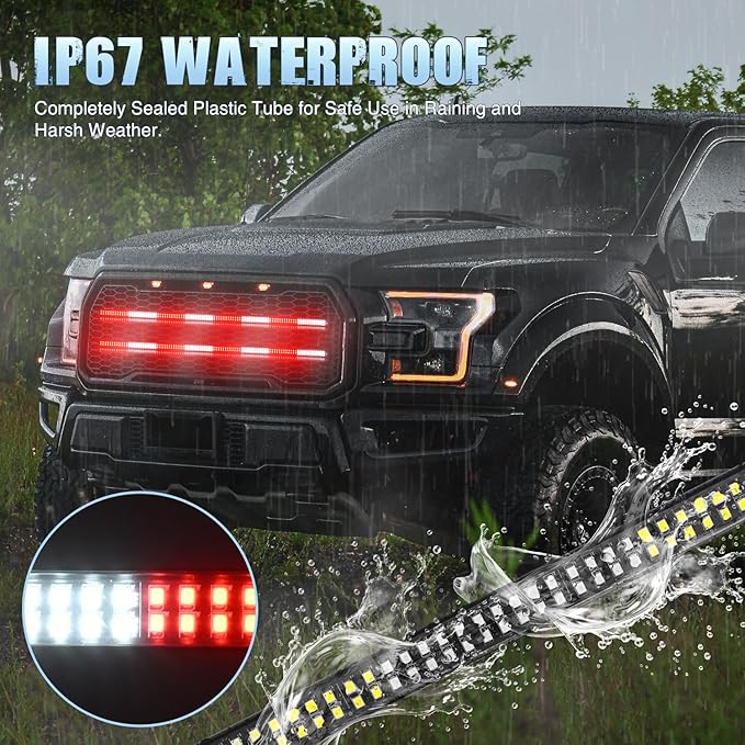 Nilight 2PCS 24 inch Truck Grille Strobe Lights Strip 384 LED Emergency Light Red White Flexible Side Flashing Warning Caution Safety Waterproof Lighting Kit for Trucks Tow Plow Construction Vehicles