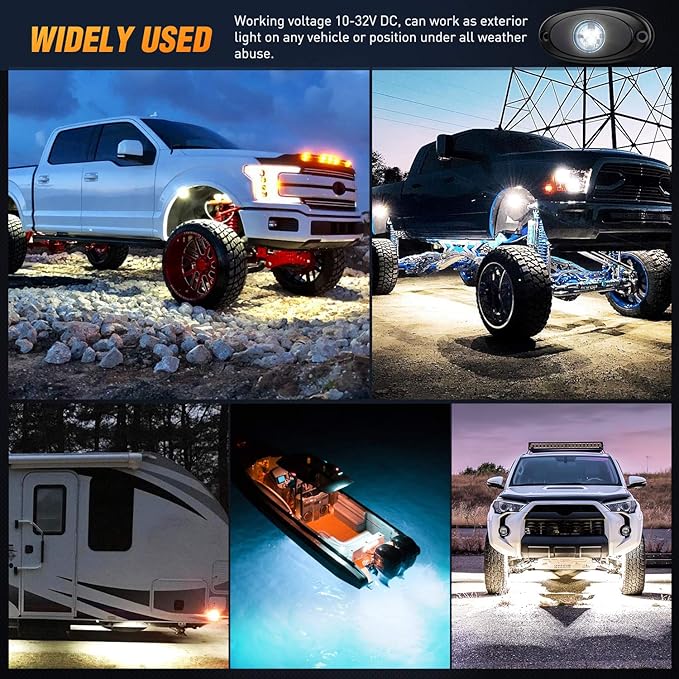 Nilight LED Rock Light 4PCS Underglow Wheel Well Pods Waterproof Exterior Underbody Roof Rack Side Lamps for Car Truck Pickups ATV UTV SUV Motorcycle Boat, White Color