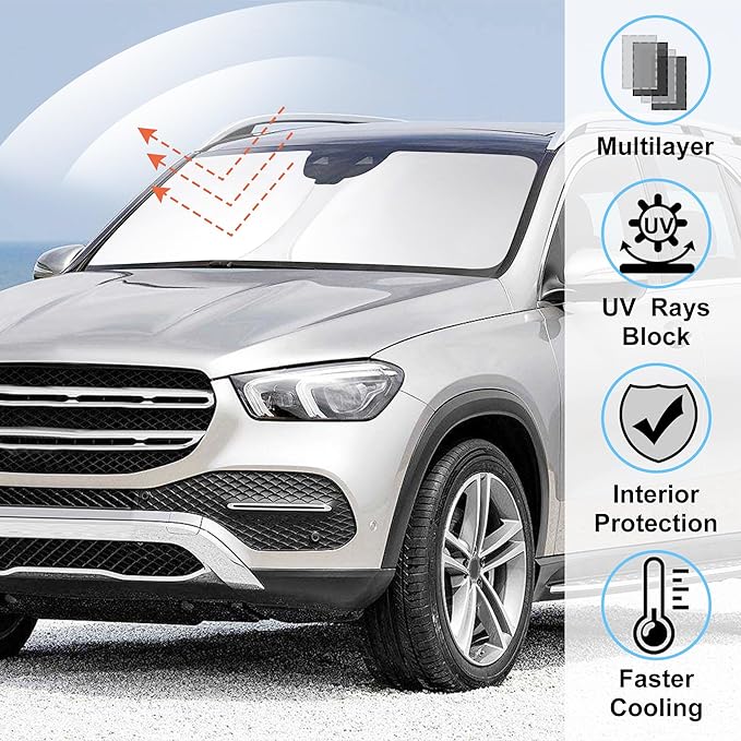 Windshield Sun Shade Compatible with 2020 2021 2022 2023 2024 2025 2026 Mercedes GLE 350 450 Accessories Window Sunshade Sun Visor Protector Keep Car Cool