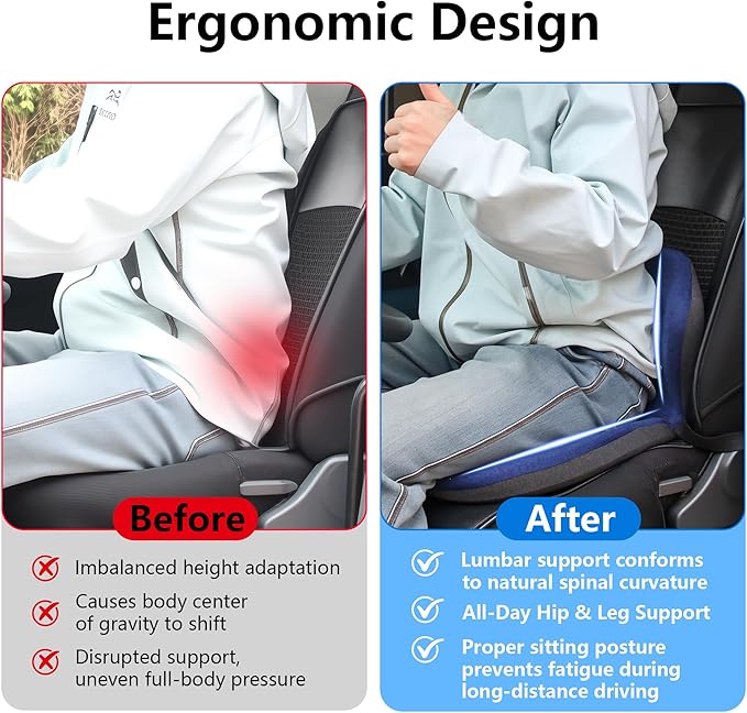 Memory Foam Truck Seat Cushion & Lumbar Support Set – Ergonomic U-Shape Tailbone Relief + L-Shape Back Cushion for Long-Haul Semi/Pickup Drivers Breathathable Cover Non-Slip Bottom Dark Blue