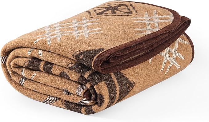 PuTian Merino Wool Blanket - Soft Warm Heavy Washable Large Bed Throw for Outdoor Camping Couch Van Travel Grass, 87x63 Khaki Boho