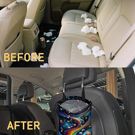 Colorful Music Notes Galaxy Car Garbage Bag, 5.1L Rectangular, Drawstring, Foldable, for Cars, Trucks, SUVs, RVs