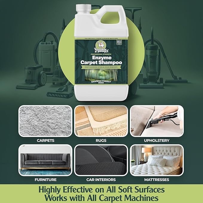 Sprinkle & Sweep: Enzyme Carpet Shampoo - 32oz, Deep Cleaning Pet Stain & Odor Remover, Dog & Cat Mess-Urine-Accident Solution, All Machine Compatible