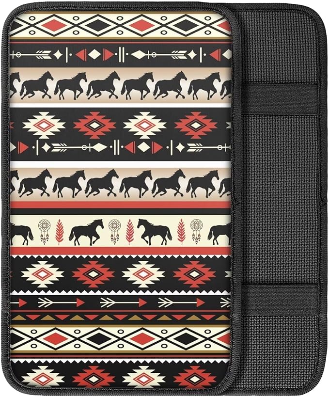 Dreaweet Aztec Ethnic Tribal Horse Car Center Console Cover Southwestern Car Armrest Cover Center Console Cushion Pad Soft Comfy Arm Rest Cover for Car Truck SUV Van