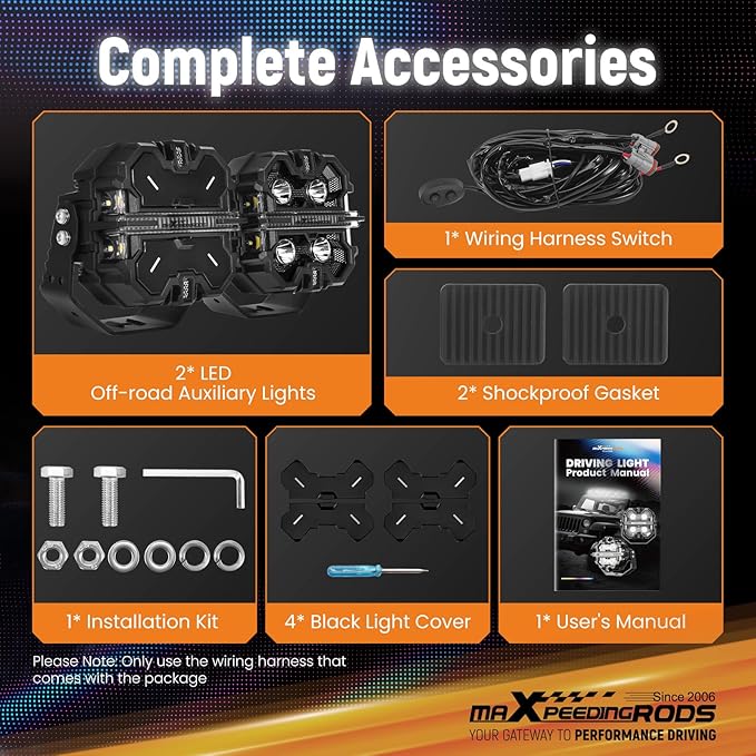 maXpeedingrods 5 inch 212W LED Off Road Lights, 7 RGB Colors LED Pod Light, Auxiliary Driving Lights 25440LM 3Modes, w/ 270°Side Shooter and Black Covers Spot Light for Jeep SUV Pickup ATV