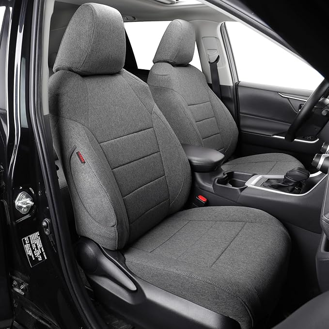 coverdream Cloth Seat Covers Full Set for 2019-2024 2025 Toyota RAV4 LE,XLE,XLE Premium,Limited,Fullly Covered,UV-Resistant,Breathable Polyester Car Seat Protector SUV Seat Cushion(Gray)