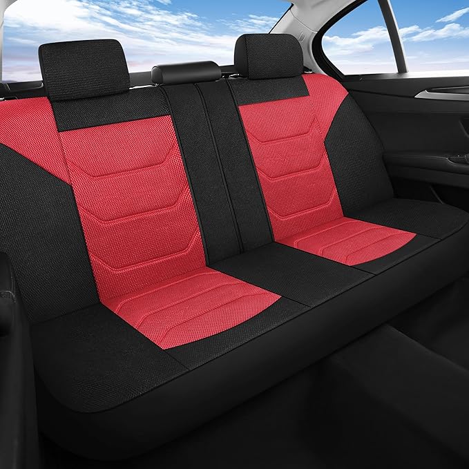 3D Air Mesh Car Seat Cover Full Sets Washable and Breathable Premium Cloth Automotive Vehicle Seat Covers for Cars Interior, Universal Fit for Most Cars, Sedan, Truck, SUV(Black/Red)