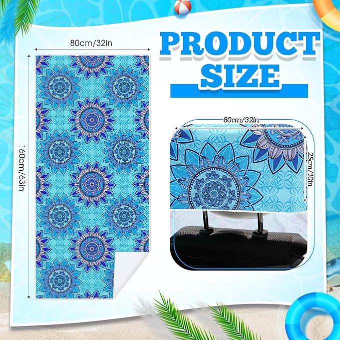 2 Pack Car Seat Towel Covers with Storage Bag 63 x 32 Inch Athletic Running Towel Seat Sweat Washable Non Slip Cover Gift for Car Outdoor Sport Activities (Blue Mandala)