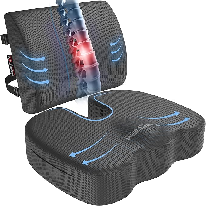 FORTEM Seat Cushion, Office Chair Cushion, Lumbar Support Pillow for Office Chair, Memory Foam Sciatica Coccyx Tailbone Pressure Pain Relief, Car Sitting Pad, Washable Non Slip, XL