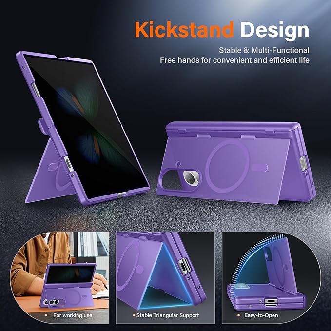 MOBOSI for Samsung Galaxy Z Fold 7 Case with Privacy Screen Protector, [Compatible with Magsafe], [Built-in Kickstand & Full Body Hinge Protection] Magnetic Slim Phone Case for Z Fold7, Purple
