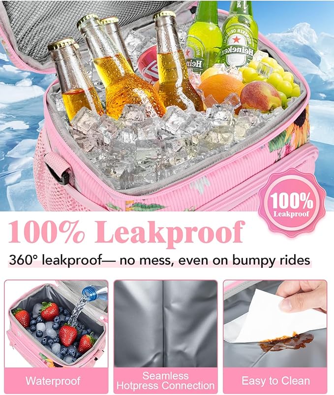 Insulated Lunch Bag for Men & Women, 9L Leakproof Lunch Box Soft Cooler Tote with 5 Pockets, 600D Oxford, EVA Lining, Adjustable Strap for Work, Picnic, Beach&Travel-Corduroy Sunflower Daisy