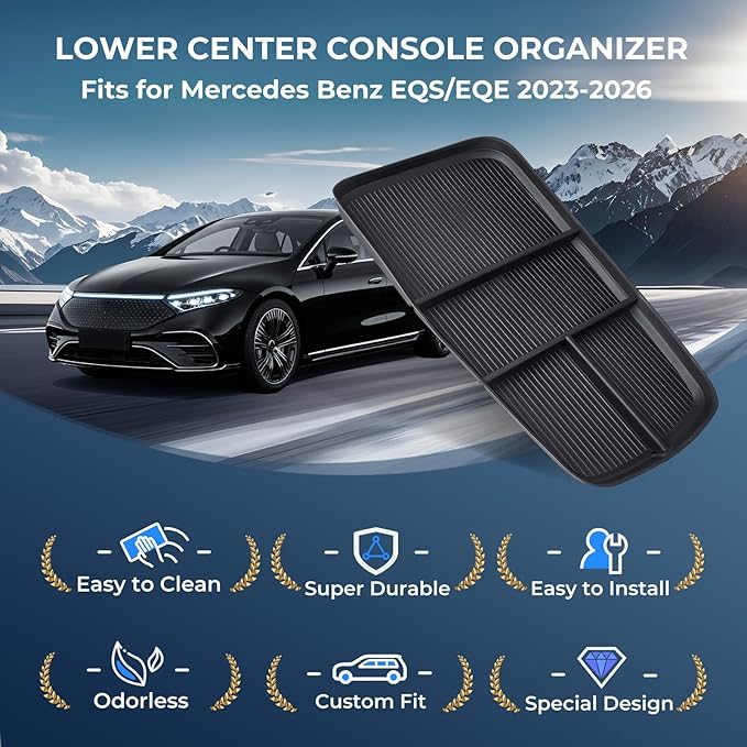 Lower Center Console Organizer Storage Tray for Mercedes Benz EQS 450+ 400 580 AMG SUV/EQE 350 350+ 500, Interior Accessories Insert Storage Tray for 2026 2025 2024 2023 EQS/EQE, Black