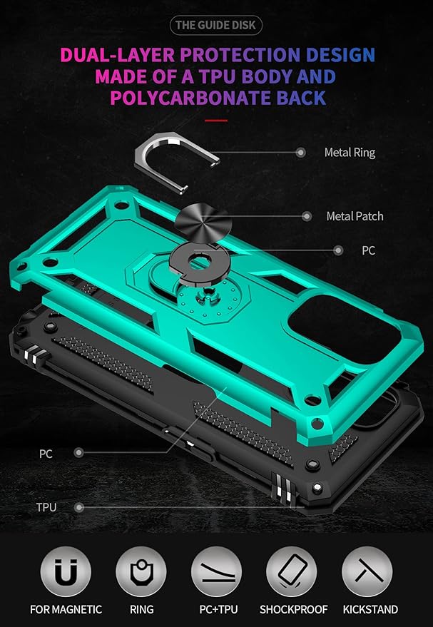for OnePlus Nord N200 5G Case,with Screen Protector,[Military Grade] 16ft. Drop Tested Cover with Magnetic Kickstand Car Mount Protective Case for OnePlus Nord N200 5G, Mint
