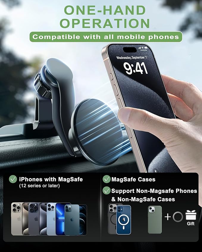Magnetic Phone Mount for Jeep 2021-2023 Wrangler JL JLU 4XE - Dashboard Phone Holder with Magsafe for Jeep Wrangler JL 4XE Accessories (Not for Gladiator)