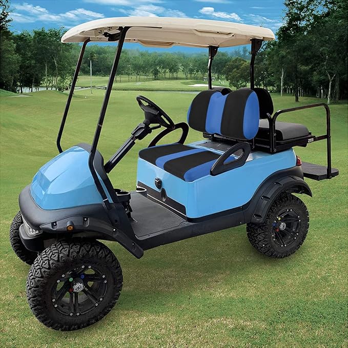 Golf Cart Front with Back Seat Cover Set for Club Car Precedent 4 Passenger Models Bench Seat Covers Kit Breathable Washable Polyester Mesh Cloth Blue