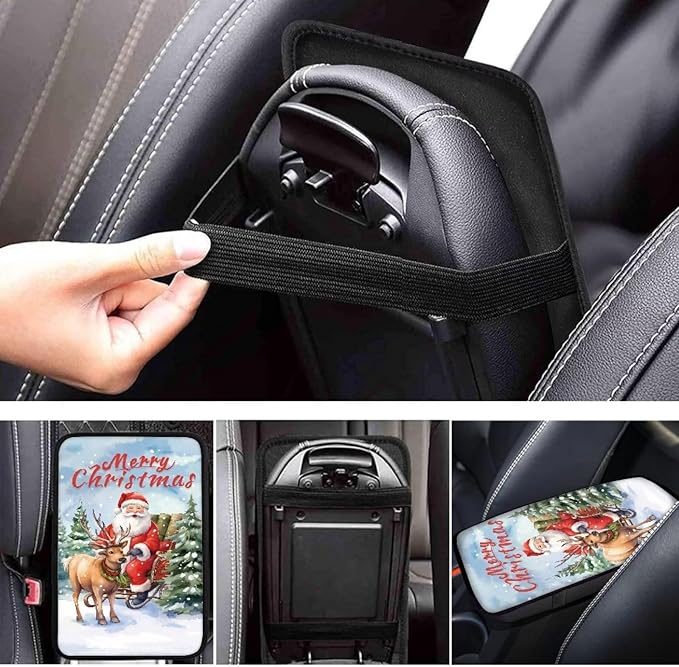Reindeer Universal Center Console Armrest Soft Pad Protector Cover Non Slip Fits for Most Vehicle,SUV,Truck Car Christmas Decoration