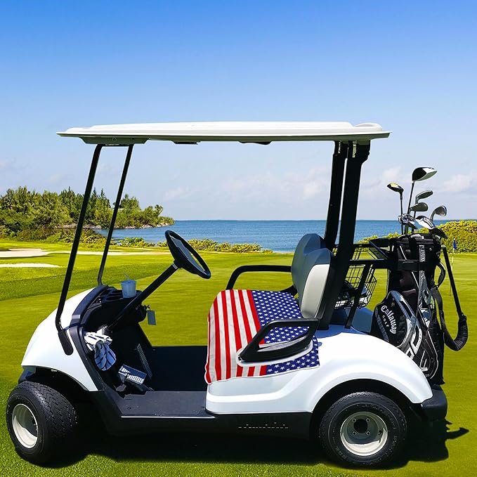 YOKYHOM American Flag Golf Cart Seat Covers for 2/4-Seater, Patriotic USA Seat Towel Blanket Keeps Seats Cool & Clean for Summer, Microfiber Fits EZGO, Club Car, Yamaha, 51"x31"