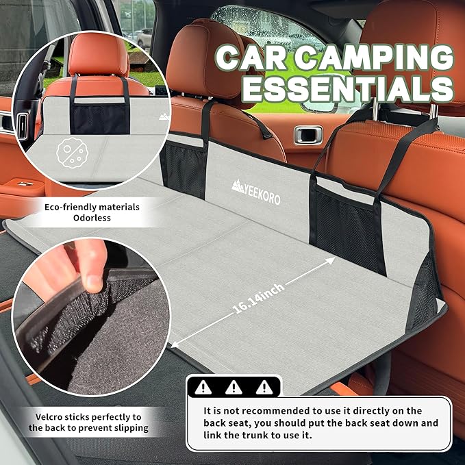 Car Rear Seat Mattress Extension Plate, Foldable Car Back Seat Extender，Portable Mattress for Sleeping, Increase Travel Trunk Space and Car Bed Camping Space for Cars, SUV, Model Y/3（Grey）