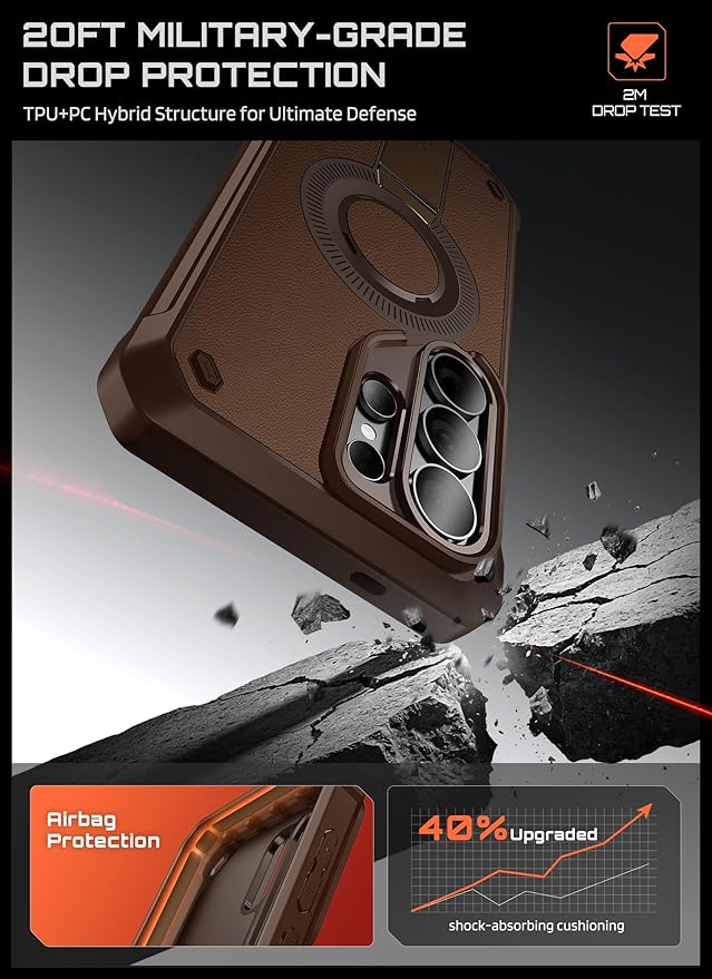 SUPCASE for Samsung Galaxy S26 Ultra Case with Stand, Military-Grade Drop Protection, Compatible with Wireless Charging/MagSafe, Built-in Screen Protector & Front Frame – UB Pro Mag, Brown