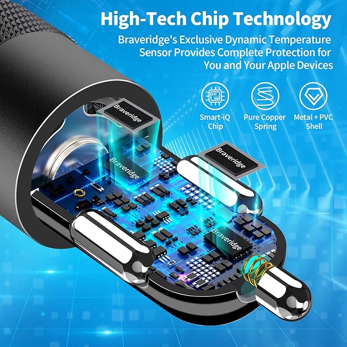 [Apple MFi Certified] iPhone 17 Car Charger Fast Charging, Braveridge 2Pack 4.8A USB Power Cigarette Lighter USB-C Car Charger + Type-C Braided Cord for iPhone 17/17 Pro Max/16/15/Galaxy/S26/S25/Pixel
