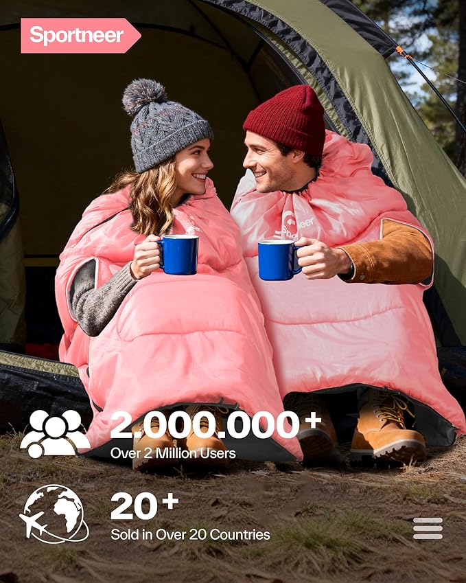 Sportneer Wearable Sleeping Bag for Adults & Kids – Walkable with Arm Zippers, Warm Weather & Cold Waterproof, Compact for Camping, Stadiums, Travel, Backpacking & Car Use