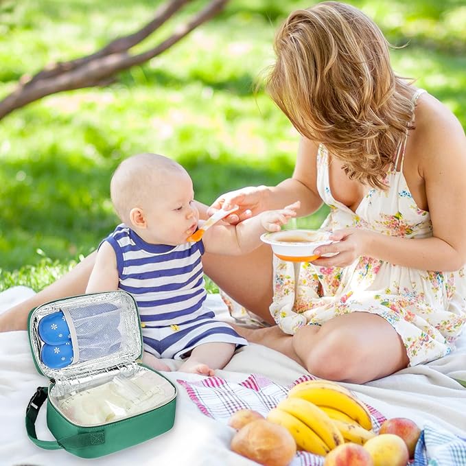 Breastmilk Cooler Travel Bag with Ice Pack,Portable Breastmilk Cooler Bag with Buckle Handle,Insulated Breastmilk Storage Bag Cooler,Green