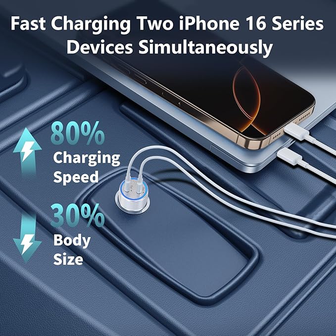 [Apple MFi Certified] iPhone Car Charger, Linocell 60W Dual PD USB-C Poewr Cigarette Lighter USB-C Car Carplay Fast Charger + 2Pack Type-C to Lightning Cable for iPhone 14 13 12 11 Pro XS XR X SE iPad