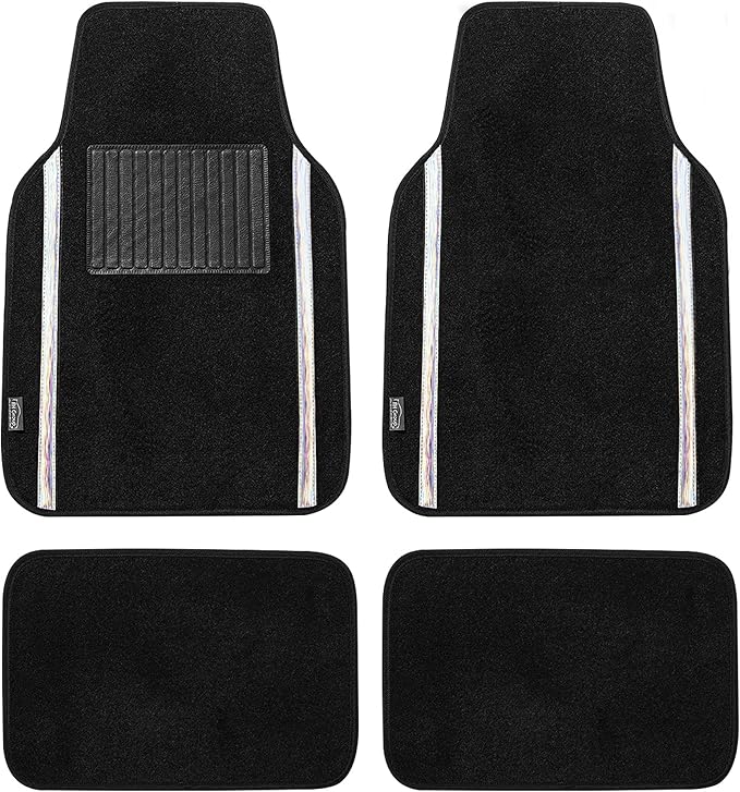FH Group Universal Fit Car Floor Mats – All-Purpose Carpet Floor Mats & Protectors for Cars, SUVs & Trucks, Durable Automotive Carpet Mats, White & Black