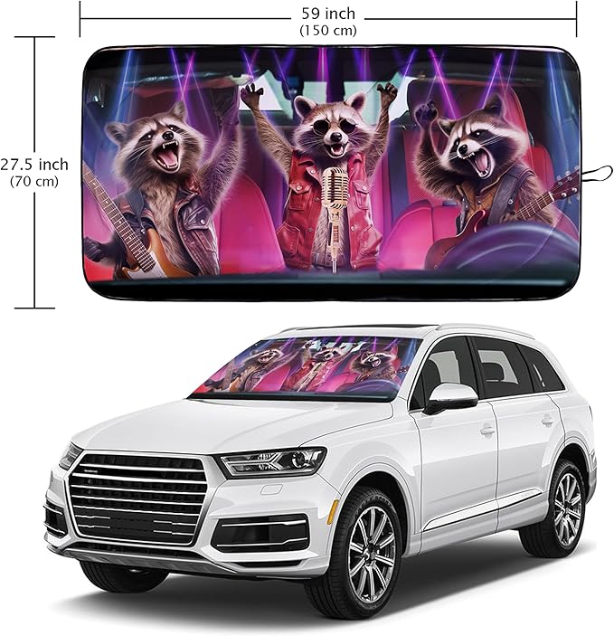 Funny Raccoon Car Windshield Sun Shade Foldable Sunshade Front Window Cover Sun Visor Protector Accessories (59x27.5 inches)