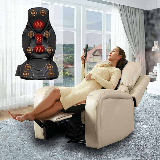 FIVE S FS8816 Massage Seat Cushion, Massager with Heat, 10 Massage Nodes for Neck, Shoulders, Back/Lumbar, Thighs for Home, Office (Black)