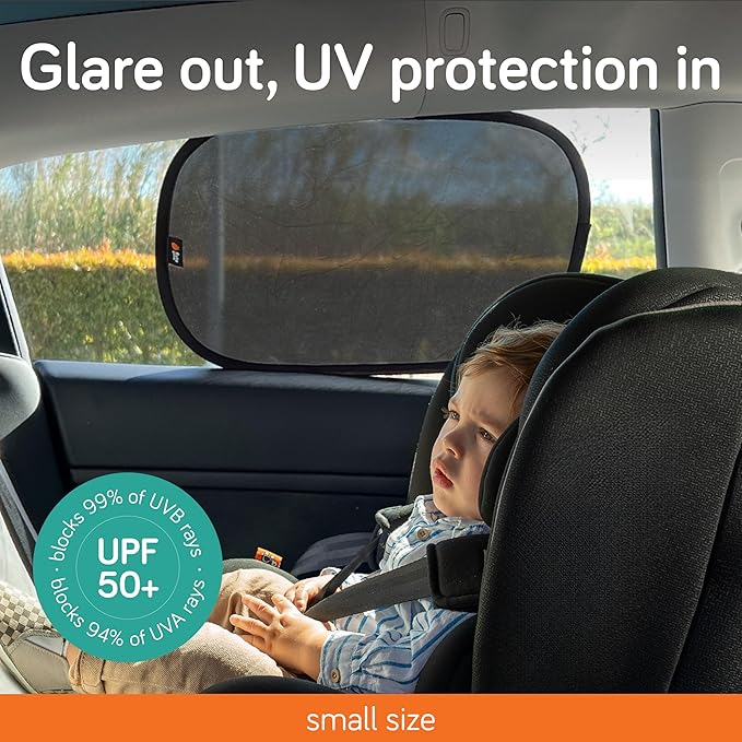 Baby Uma Car Window Shades (2 Pack) - 18.9″ × 12″, UPF 50+ Car Window Covers, 99% UVB + 94% UVA Protection, Static Cling Sun Shade with Travel Bag (Small)