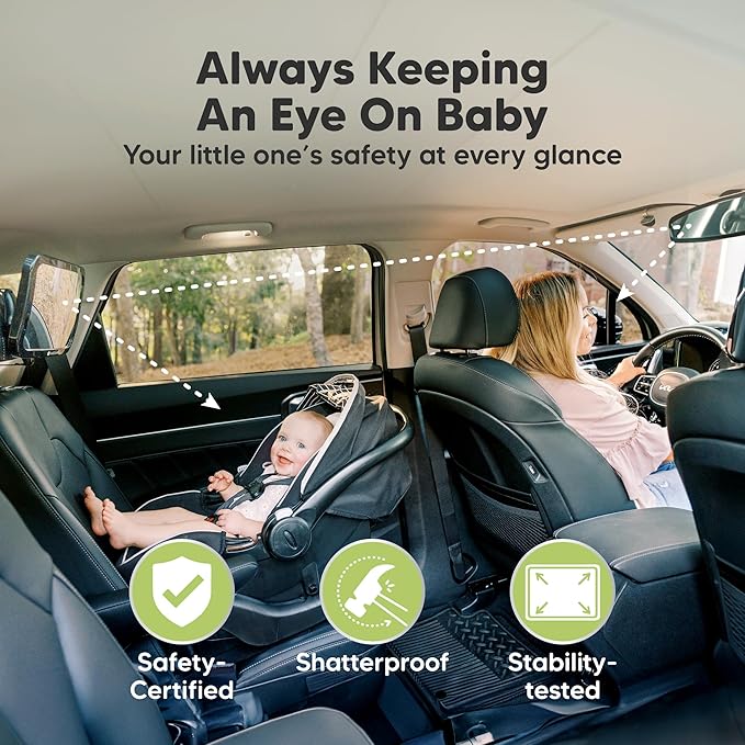 KeaBabies Baby Car Seat Mirror - Wide Shatterproof Backseat Infant Car Mirror for Baby Rear Facing, Crystal Clear View, Travel Accessories, Easy Install & Adjust for Removable Headrest (Matte Black)