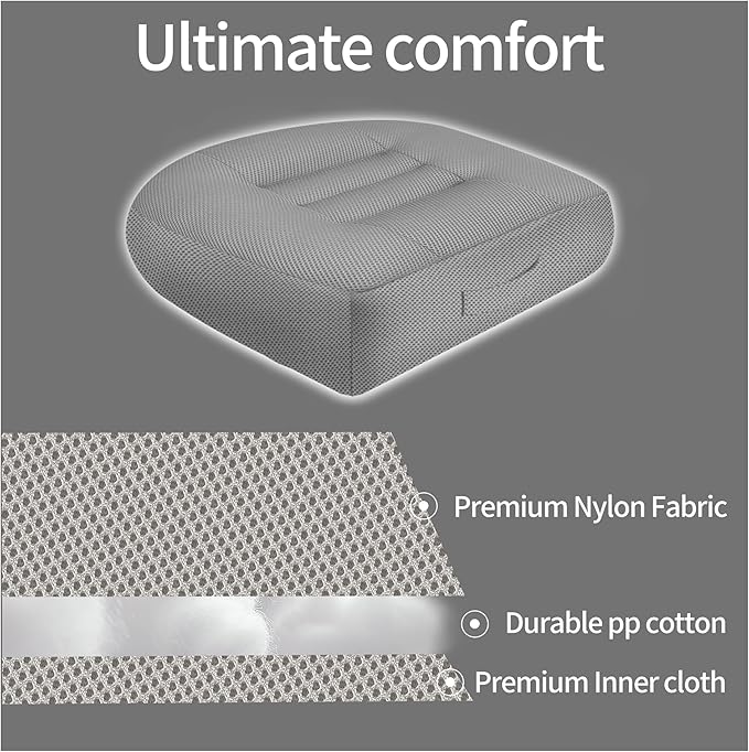 Height-Adjustable Seat Cushion-15.7x15.7x4.7inches Improved Model with Adjustable Height Breathable Nylon mesh Fabric Ergonomic Design Suitable for use in Cars, Offices, and Outdoors