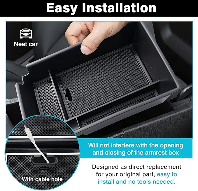 Autorder Center Console Organizer for 2020 2021 2022 2023 Hyundai Sonata Accessories Armrest Storage Box Secondary Insert Tray with 2 Color Mats