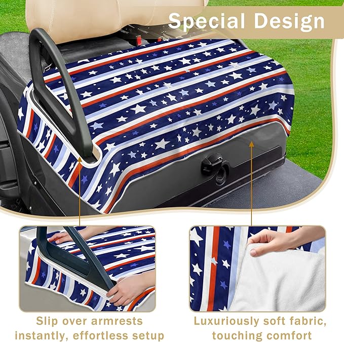 YOKYHOM American Flag Golf Cart Seat Covers for 2/4-Seater, Patriotic USA Seat Towel Blanket Keeps Seats Cool & Clean for Summer, Microfiber Fits EZGO, Club Car, Yamaha, 51"x31"