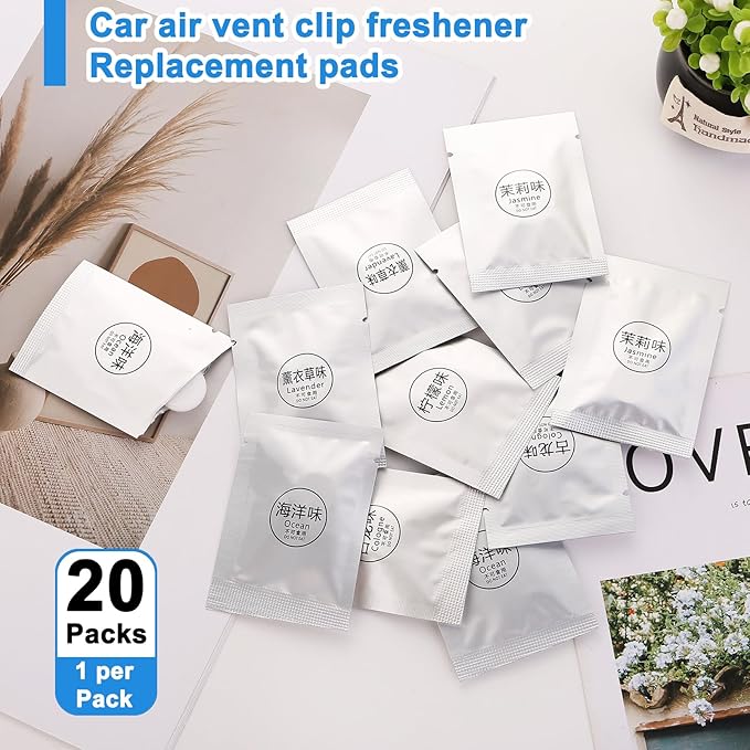 20 Pack Lemon & Ocean Aromatherapy Replacement Pads, Car Air Vent Clip Freshener Refills, Solid Fragrance Replacement Pads for Car Air Condition Clips
