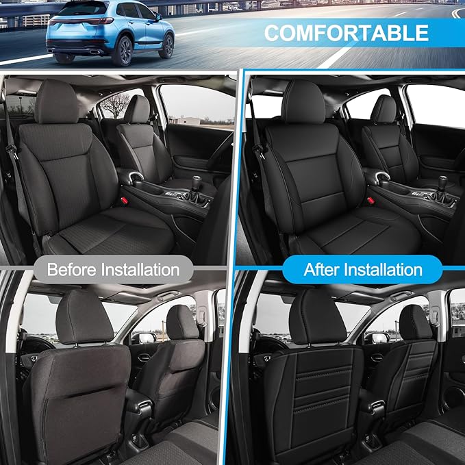 AOMSAZTO Custom Fit Seat Covers for Honda HRV 2016-2018 EX EX-L&2016-2022 LX,Full Set Faux Leather HR-V Car Seat Protector Black
