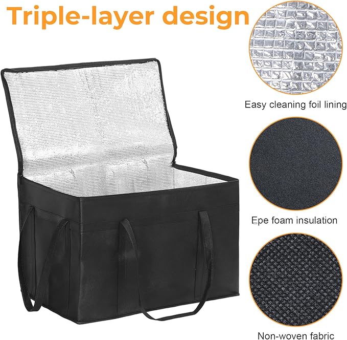 2-Pack 23" W x 15" H x 14" D Insulated Food Delivery Bag XXXL Large Capacity Thermal Cooler Bags for Grocery Shopping, Catering, Pizza Delivery, Rideshare, Travel, and Car Use