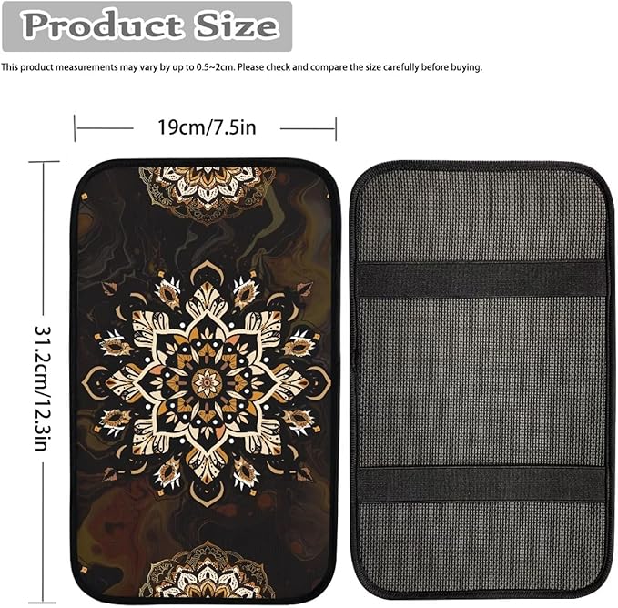 Dreaweet Bohemian Mandala Car Center Console Cover Universal Fit Armrest Seat Box Cover Protector Scratch Resistant Comfort Arm Rest Cover for Car Truck SUV Sedan