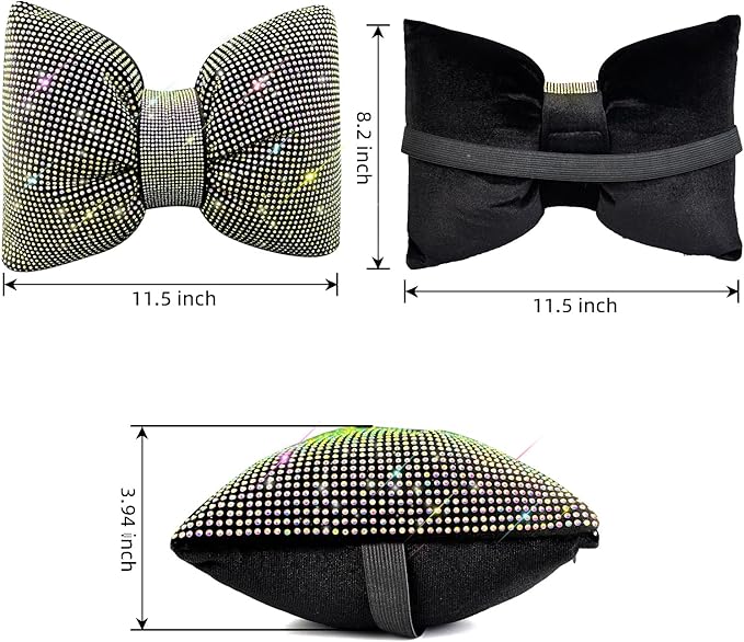 ChuLian 2 PCS Bling Car Pillow, Rhinestones Bowknot Neck Pillow, Car Headrest Neck Cushion Pillows, Sleeping Travel Support Neck Pillow, Colorful Diamond Interior Bling Accessories for Women