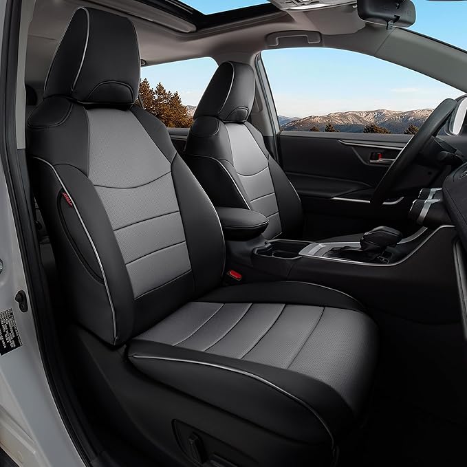 Custom Fit RAV4 Seat Cover for Toyota RAV4 2019 2020 2021 2022 2023 2024 2025 LE,XLE,Limited,XLE Premium,Faux Leather,2-Row Full Set,(Black&Grey)