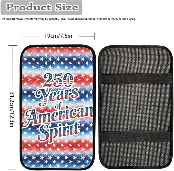 Dreaweet 250 Years American Flag Car Center Console Cover Universal Fit Scratch Resistant Arm Rest Cover for SUV Sedan Soft Comfort Armrest Cover Center Console Cushion Pad