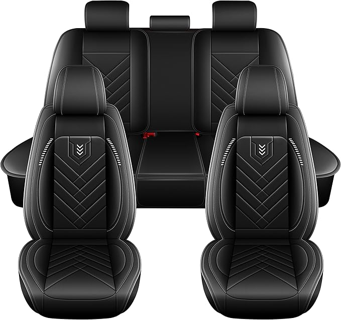 AOMSAZTO Seat Covers for Chevrolet Chevy Malibu 2009-2026 Full Set - Waterproof Faux Leather Car Seat Protector Scratch Resistent Car Seat Cushion Interior Seat Cover Automotive Accessories (Black)