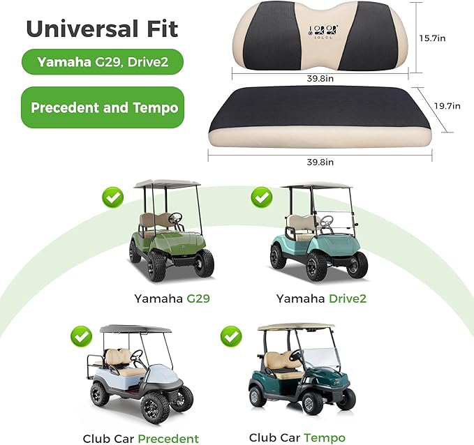 10L0L Golf Cart Seat Covers Universal for Yamaha G29 Drive2 Club Car Precedent Tempo Standard Front Seats, Breathable Mesh Bench Seat Cover, No Drilling Seat Cushion - All-Season Comfort